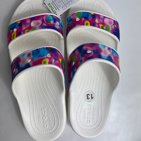 Crocs Slide Sandals Mens 13 Tie Dye Solarized 2 Strap Slip On Comfy Shoes Spring - Picture 4 of 9